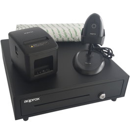 Approx appPOSPACK4180USB Kit TPV con Cajón, Impresora Térmica, Lector 1D y Rollos
